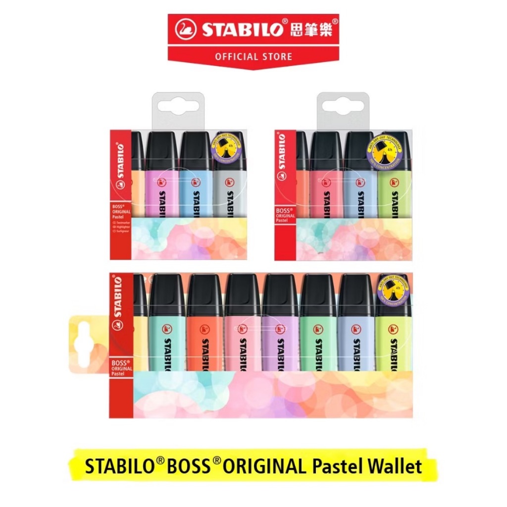 【德國天鵝STABILO】BOSS ORIGINAL Pastel 波士馬卡龍色經典螢光筆 4色-ST70/4-4, , large
