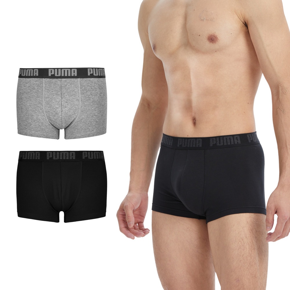 PUMA 平口內褲 1件組 彪馬 跳豹 男內褲 平角內褲 修身 防捲邊 貼合 耐穿 柔軟 棉質 排汗 透氣 抗菌 黑 灰