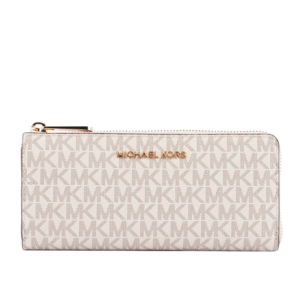 Michael Kors 金字 LOGO PVC L型拉鍊長夾(香草色), , large