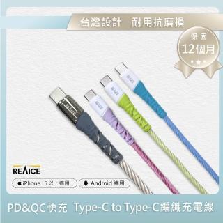 【A+全新福利品】 REAICE Type-C to Type-C 1.2M 耐磨編織充電線 60W快充/傳輸線/多色可選, , large