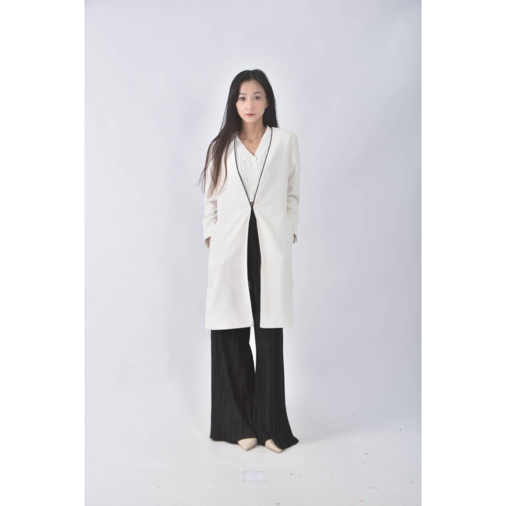 (M) ˋ西裝V領 長版白色外套二手衣, , large