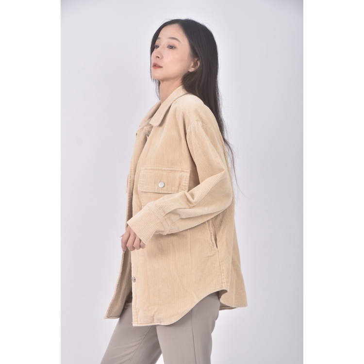 (L) genquo質感燈芯絨杏色外套二手衣, , large