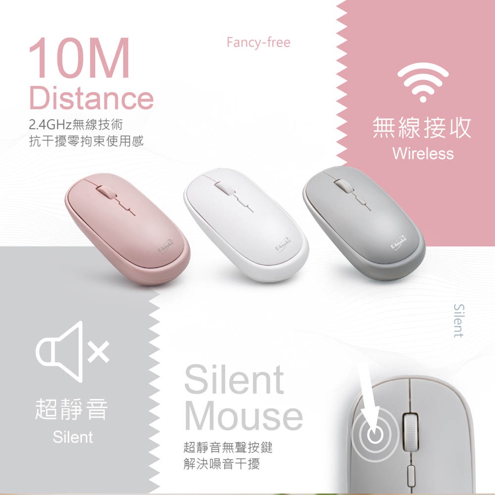 E-BOOKS M61 Muji Ultra-Quiet Wireless Mouse - Low power consumption, plug and play, and precise DPI three-stage adjustment, 灰色, large