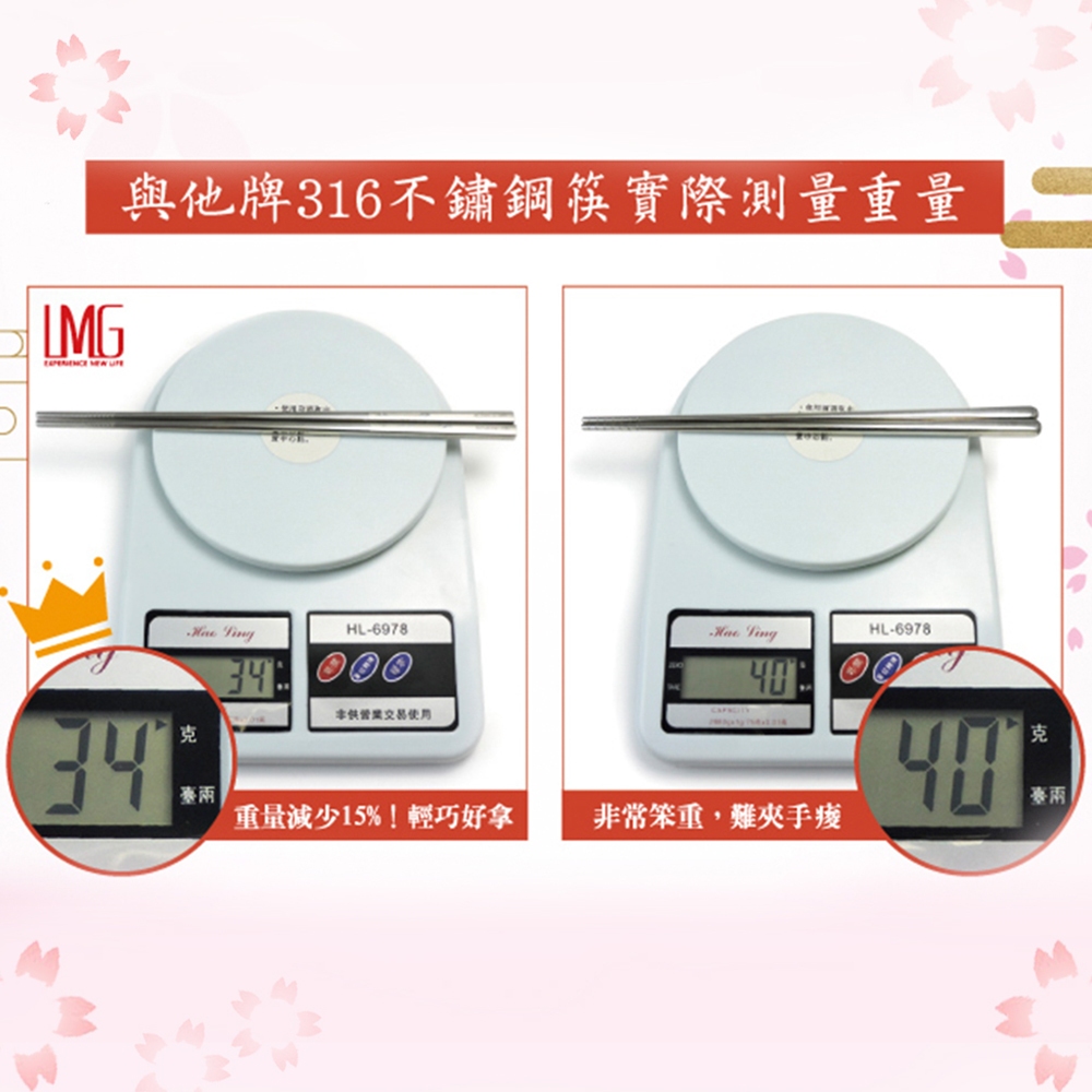 【LMG】316不鏽鋼筷5雙組-櫻花, , large