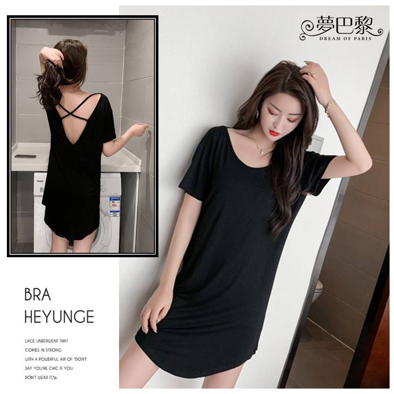 [夢巴黎]  交叉露背莫代爾睡裙 莫代爾睡衣 夏天睡衣 連身睡衣 睡裙 睡衣裙 女睡衣 睡衣 居家服 居家睡衣 夢巴黎, , large