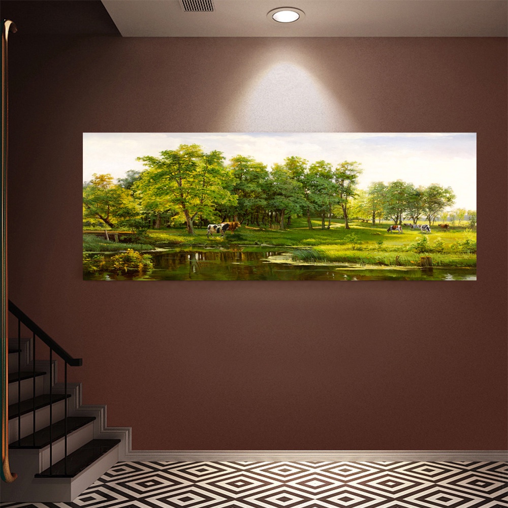 【御畫房】湖畔晨曲 國家一級畫師手繪油畫60×120cm(VF-52), , large