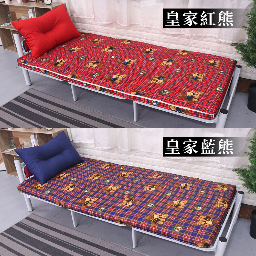[台客嚴選] 英倫皇家熊竹面單人透氣床墊附枕-皇家紅熊 學生床墊 學生床墊 外宿床墊 台灣製, 皇家紅熊, large