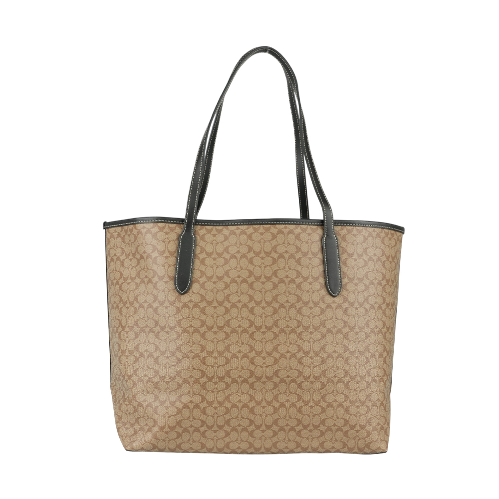 COACH City 滿版標誌塗層帆布托特包/卡其/黑色, , large