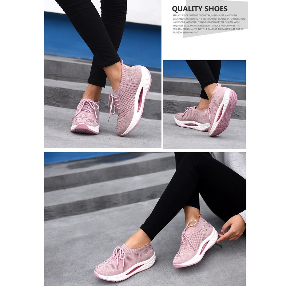 HANG TEN 專利足弓氣墊鞋 女鞋 保庇天后 王彩樺代言 休閒 針織 彈力 美腿 水鑽 透氣 排濕 減壓鞋墊 櫻花粉, , large