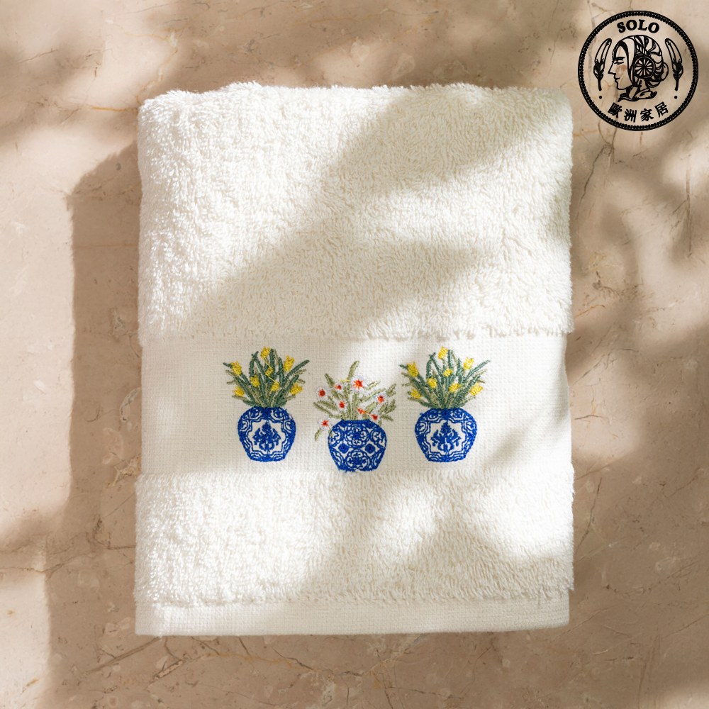 【SOLO歐洲家居】LCW Home 50x80cm 青花雅植刺繡純棉毛巾 100%純棉 超吸水, , large