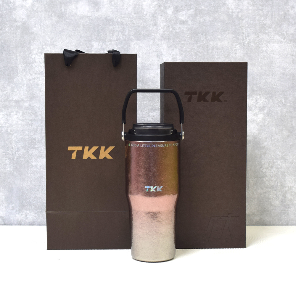 【TKK】悅界時尚 純鈦Ti 拎拎杯 手提式 冰霸杯 抗菌保溫杯 環保杯 700ML(直飲+吸管)-禮盒組, 鈦粉金, large