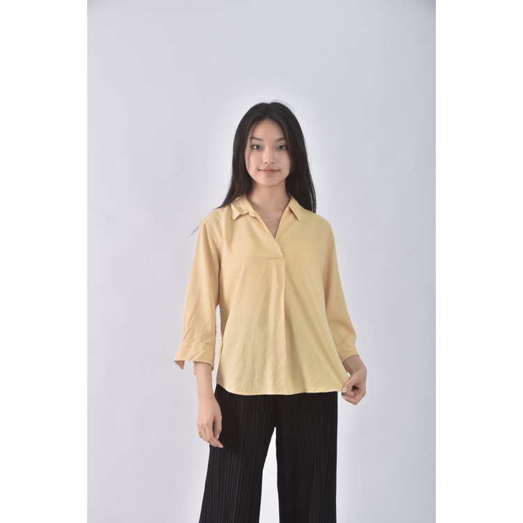 (S) uniqlo黃色長袖上衣二手衣, , large
