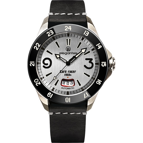 elegantsis x CafeRacer 經典復古機械錶-銀x黑/44mm ELJR65AS-C1NW1L, , large