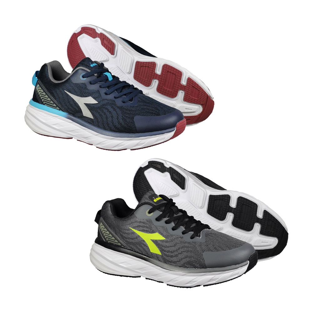 DIADORA迪亞多那 專業輕量夜跑男鞋 男運動鞋 男鞋 慢跑鞋 夜光 透氣 高腳背 寬腳板 吸震 厚底 止滑 藍 灰