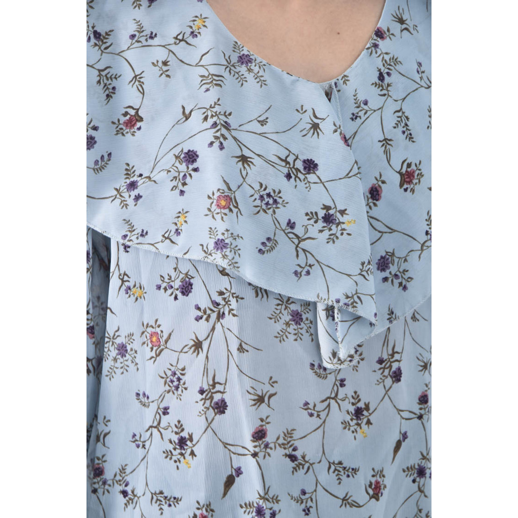 (L) eyescream碎花翻領藍色長袖上衣二手衣, , large