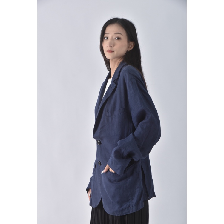 (L) 【陳喬恩私服】tommy hilfiger西裝中性寬鬆排扣藍色外套二手衣, , large