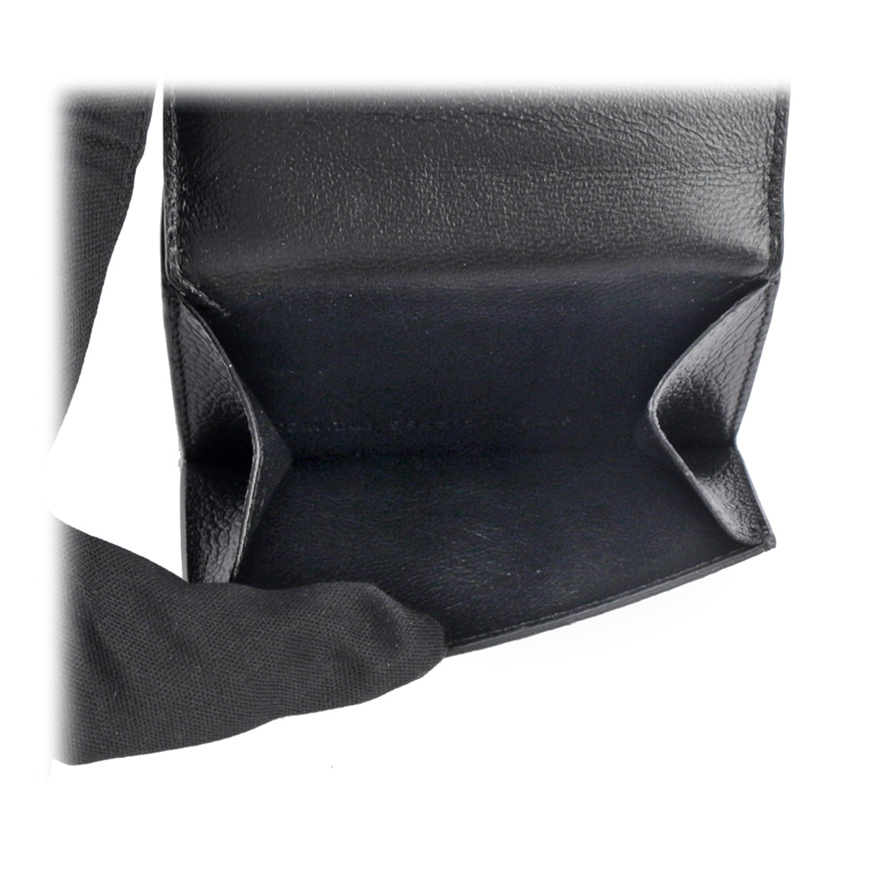 BALENCIAGA 經典LOGO 粒紋牛皮雙釦迷你三折短夾/黑色, , large