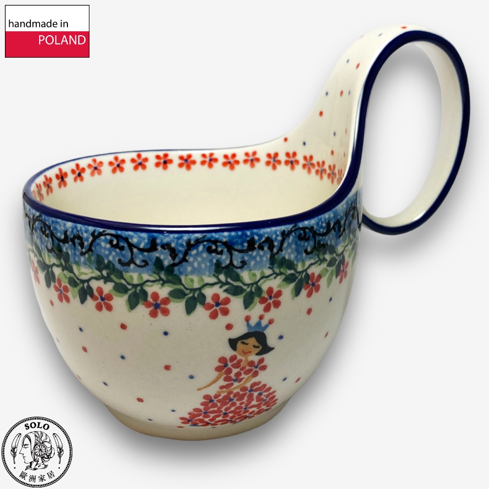 【SOLO Vintage】CA Polish Pottery 400ml Bowl with Handles Red Princess Series, , large