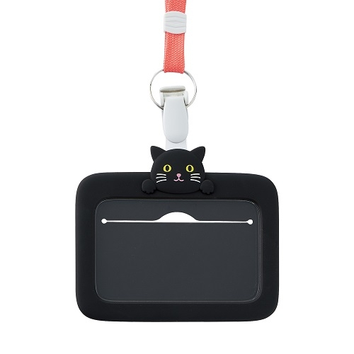 日本LIHIT A-7804 矽膠造型證件套(多款)黑貓, , large