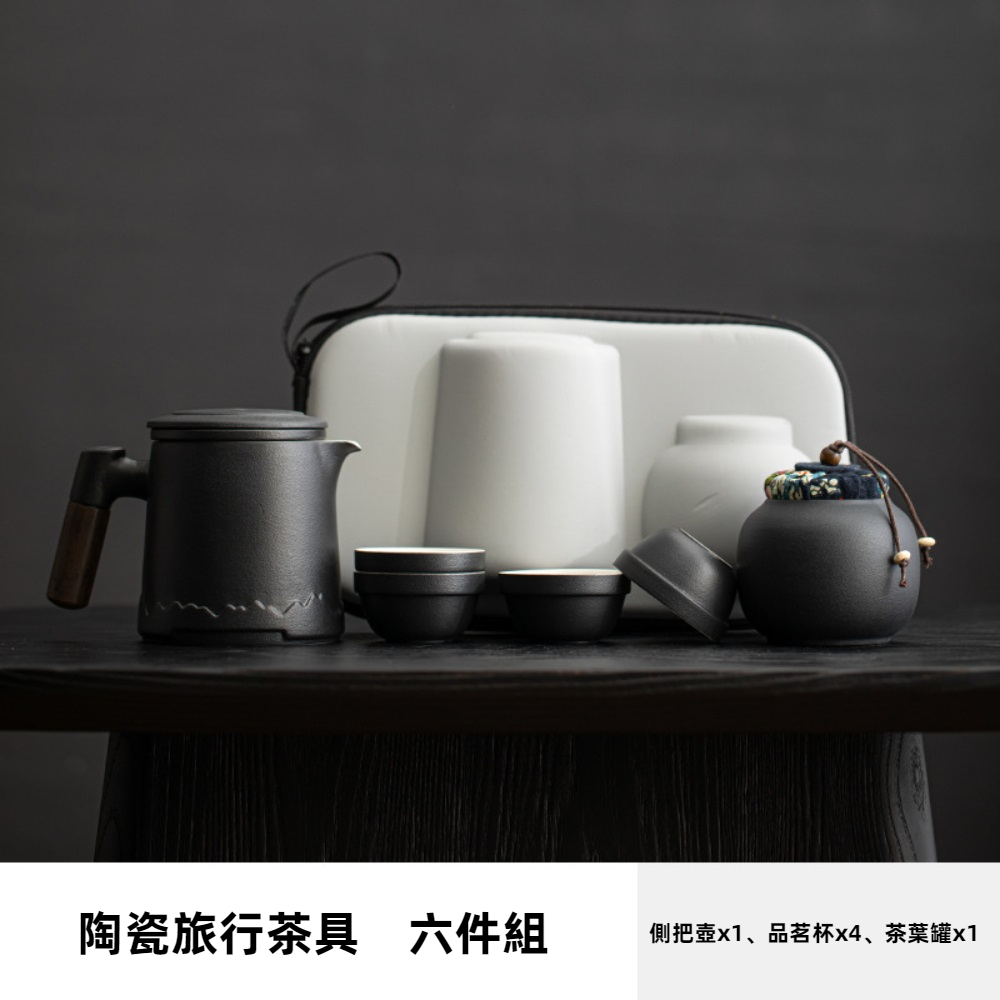 【A&R】六件組 陶瓷旅行茶具組附收納旅行包 -藍色, , large