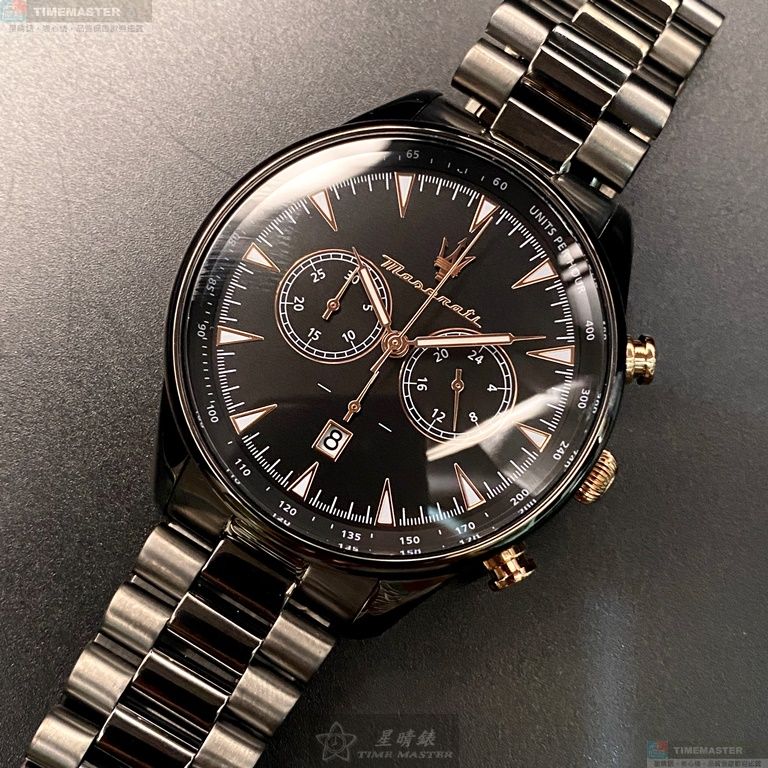 [星晴錶業]MASERATI手錶,46mm,R8873646001黑色錶面黑錶殼深黑色精鋼錶帶款, , large