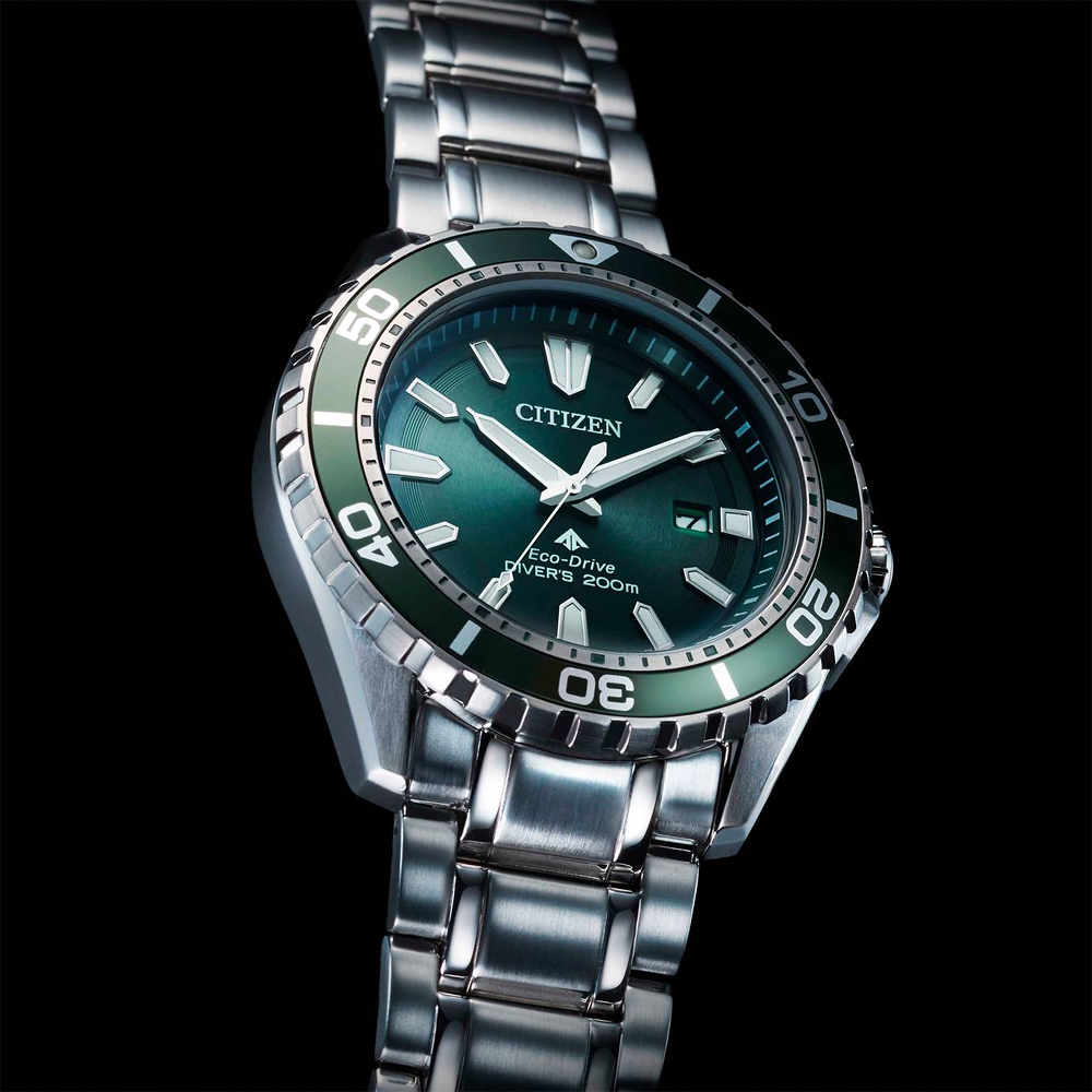 CITIZEN 星辰 PROMASTER MARINE 光動能200米潛水錶-銀x綠 BN0199-53X, , large