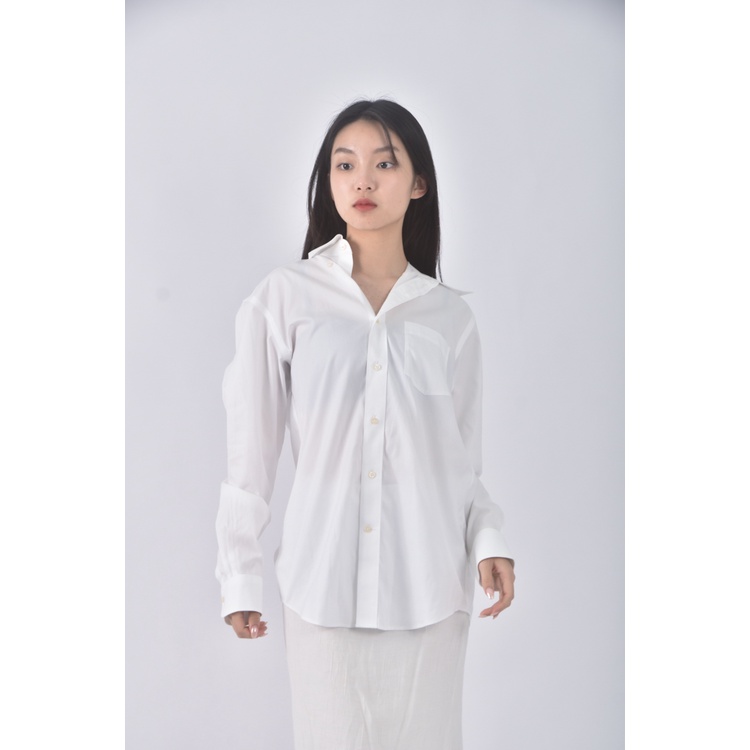 (L) uniqlo排扣白色襯衫上衣二手衣