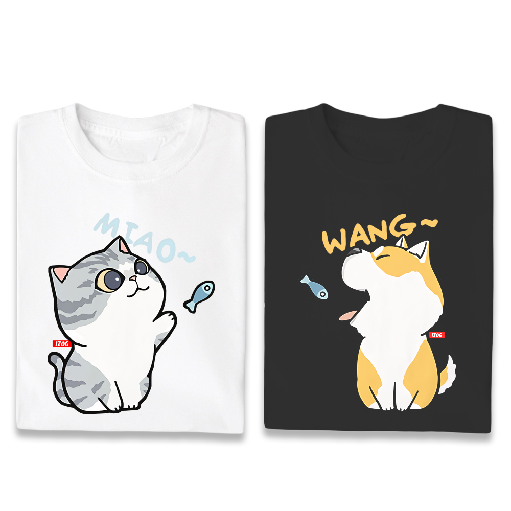 JZ TEE Cat & Shiba Inu - Feeding Fish Graphic Tee, , large