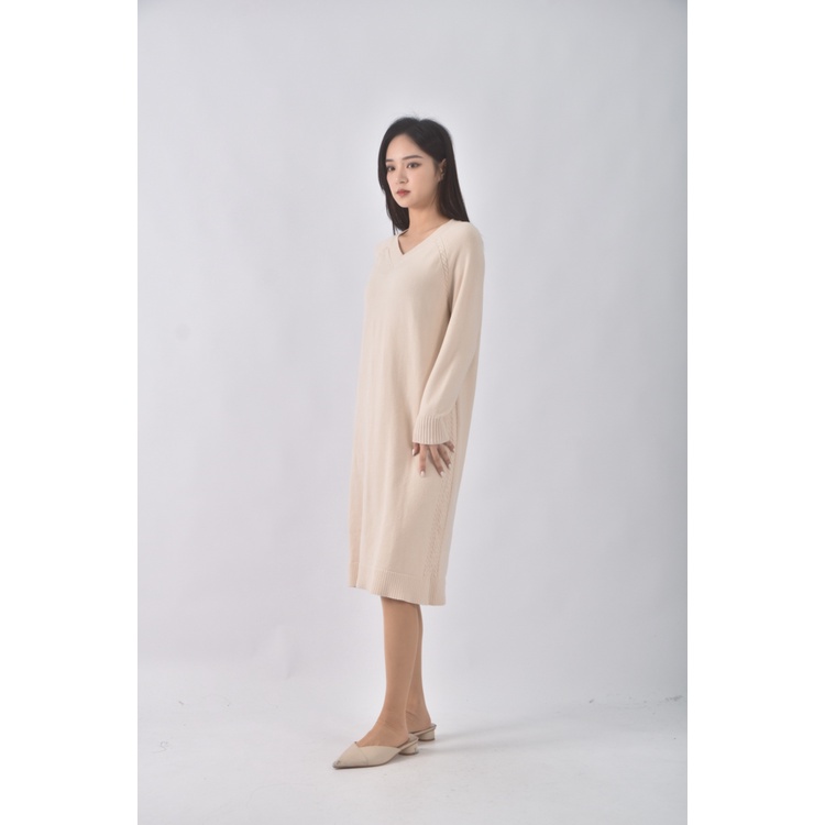 (M) healer韓牌質感V領杏色洋裝二手衣, , large