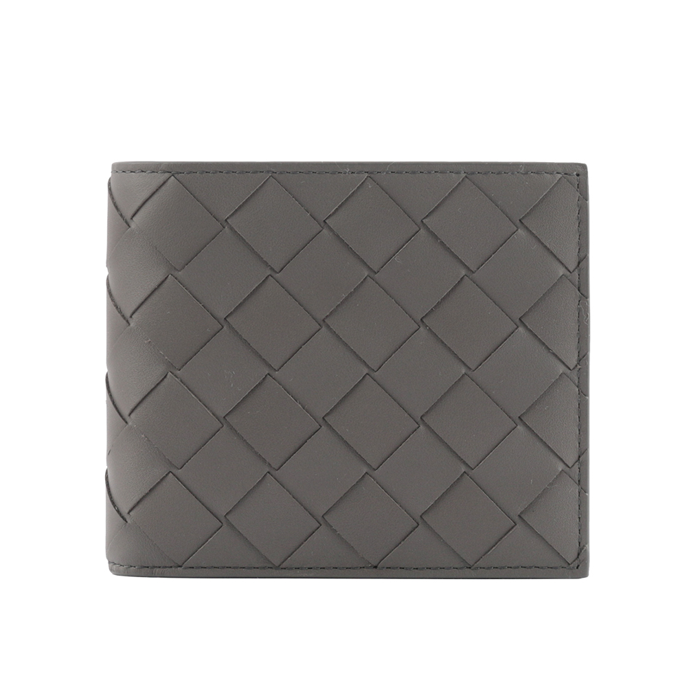 BOTTEGA VENETA 新款小牛皮編織對開8卡短夾/水泥灰, , large