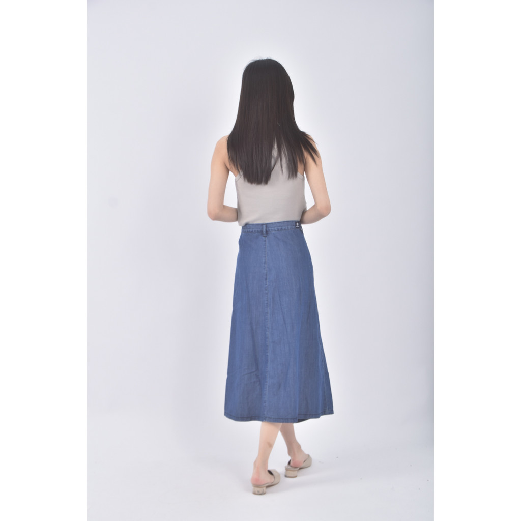 (XL) bobson丹寧牛仔質感棉質藍色長裙二手衣, , large