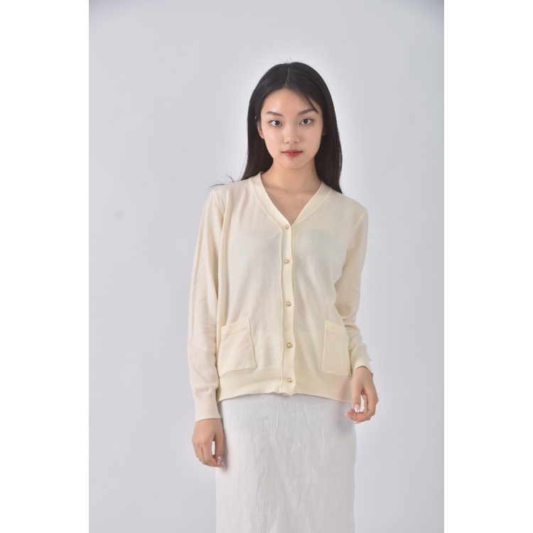 (M) leaves質感V領杏色長袖上衣二手衣, , large