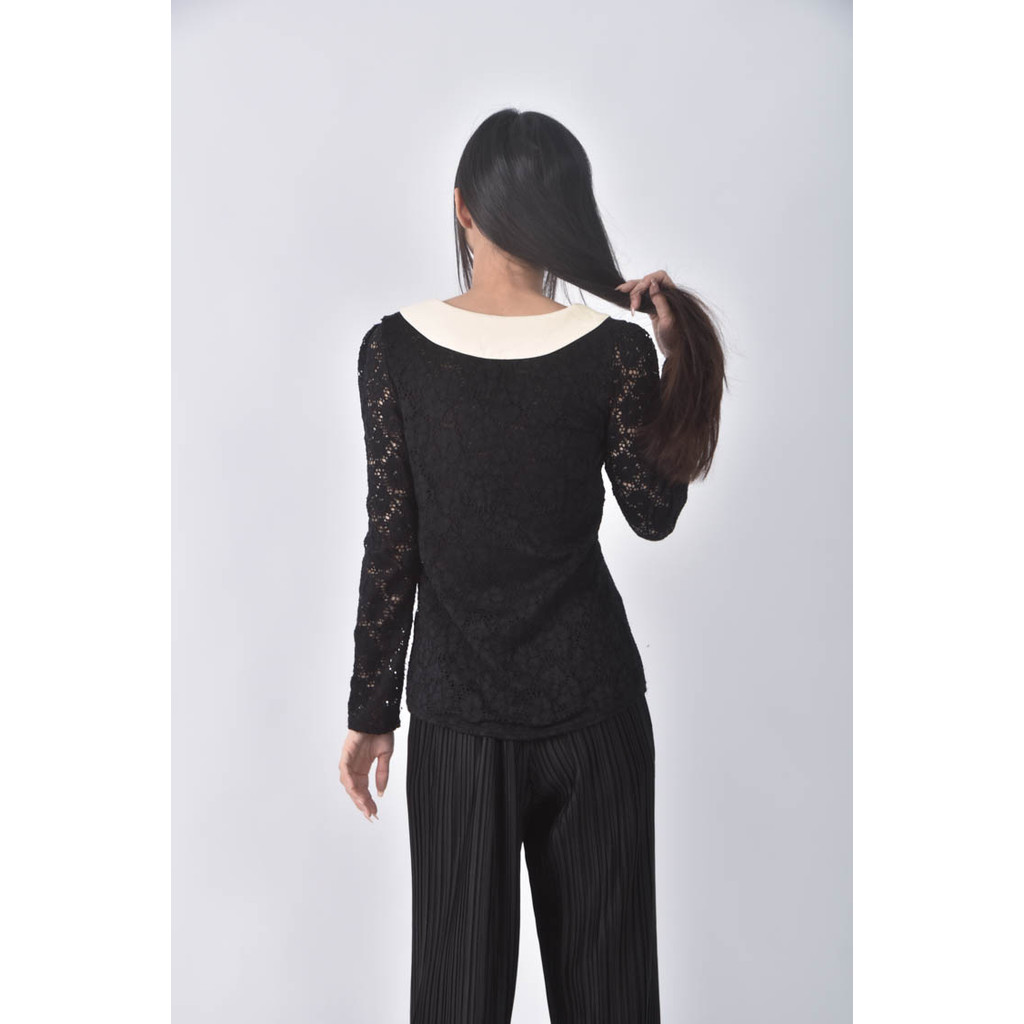 (S) 【又又私服】inventor質感蕾絲圓領黑色長袖上衣二手衣, , large