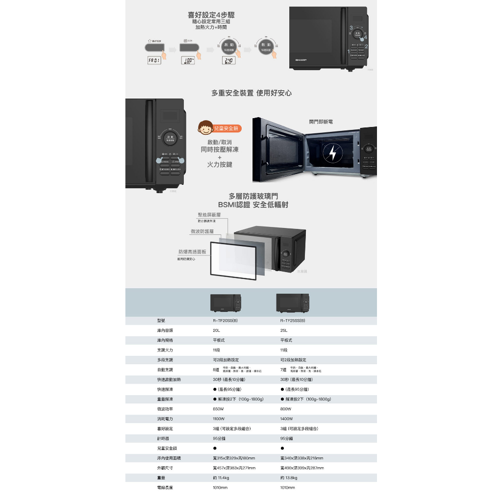 【SHARP 夏普】25L R-TF25SS(B)平板式定頻微波爐, , large