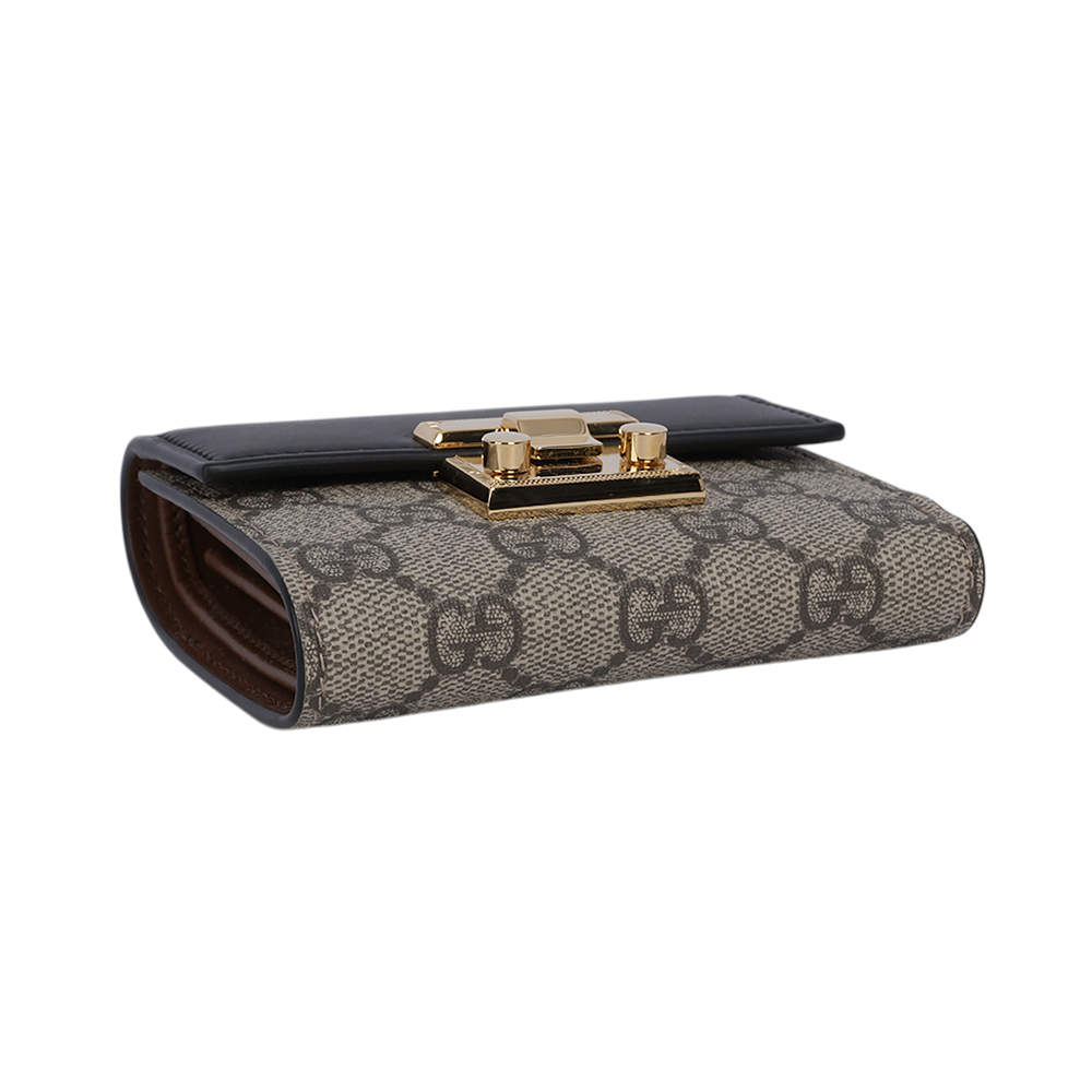 GUCCI Padlock 鎖釦設計塗層帆布及皮革三折短夾/米色/黑色, , large