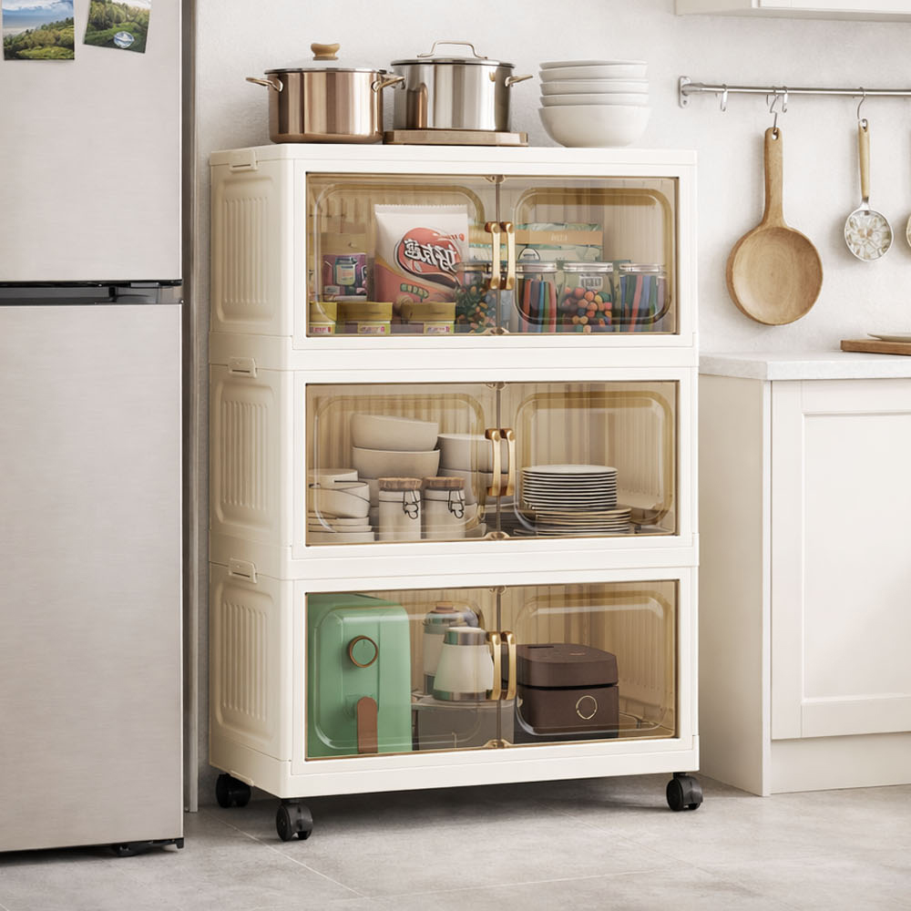 【AOTTO】60面寬雙開門附輪三層收納櫃(AC-063BK), , large