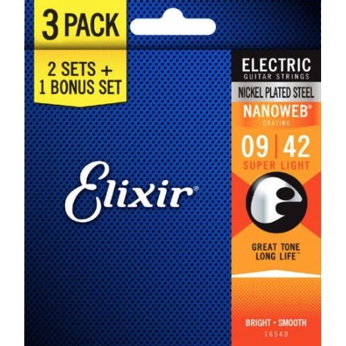 Elixir 16540 Nanoweb 薄包覆 電吉他套弦三包裝 09-42【敦煌樂器】, , large