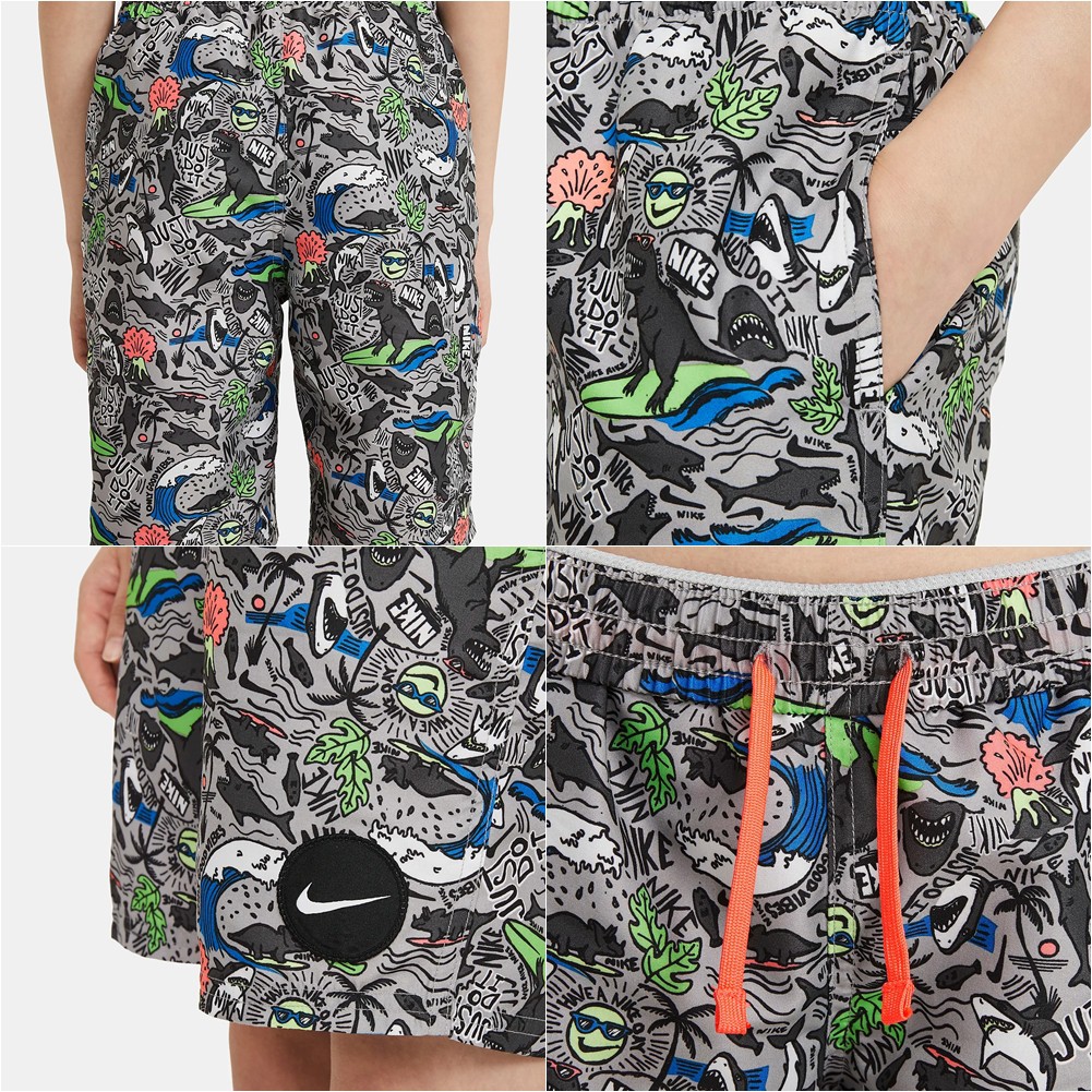 出清 NIKE SHARK PARTY 男孩八吋海灘褲 沙灘褲 短褲 DRI-FIT 快乾科技 NESSB797, , large