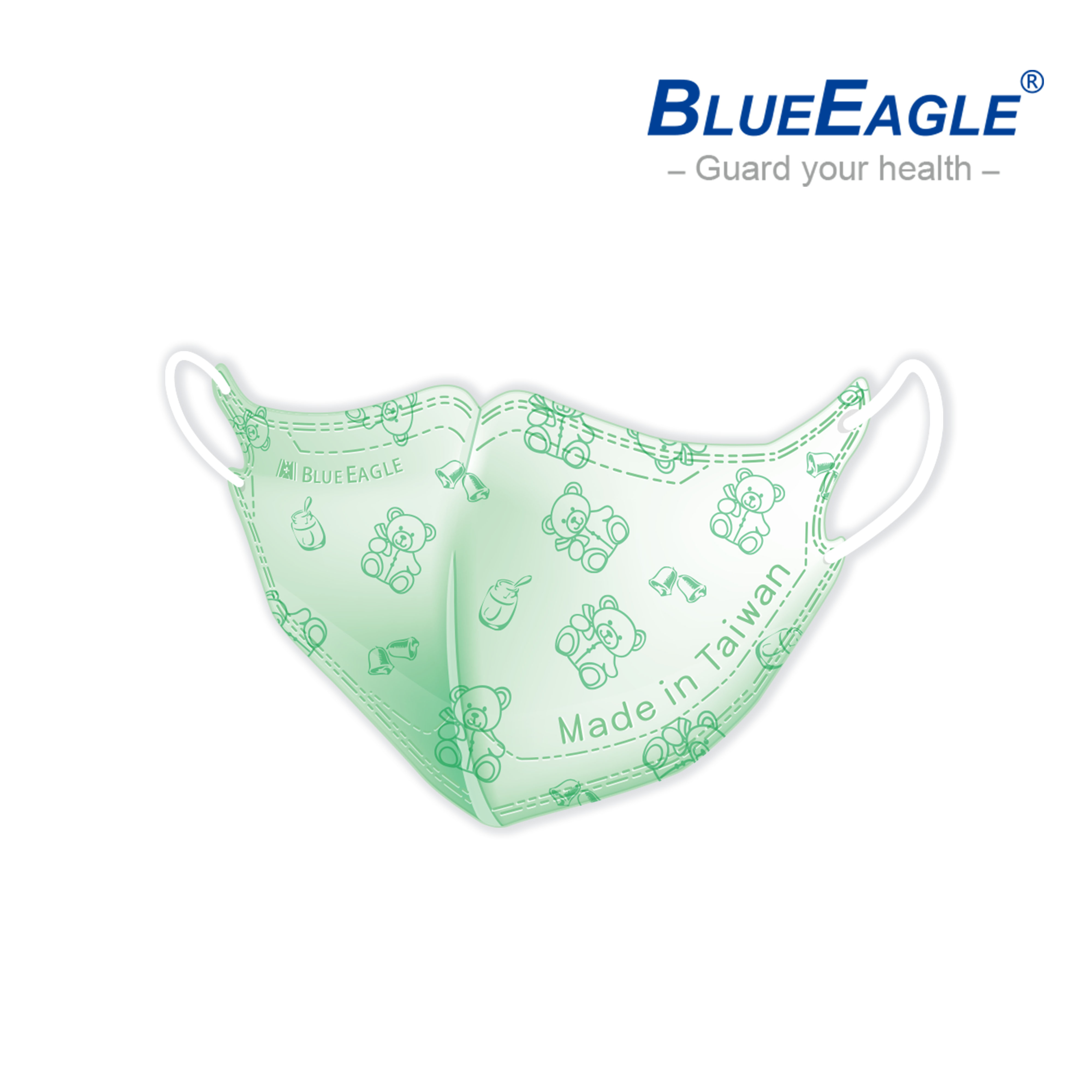 【Blue Eagle】N95 3D Kids Medical Face Mask (Ages 6-10) Bags, 綠熊, large