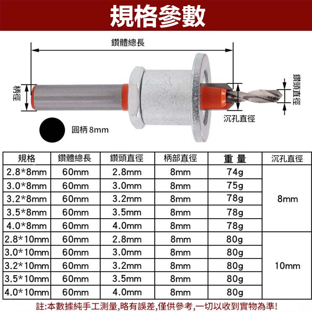 2.8x10mm countersunk drill bit with limit setting., , large