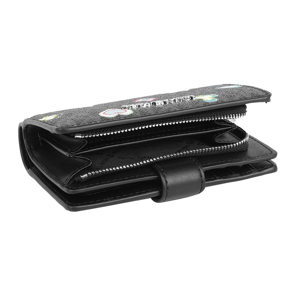 Michael Kors Jet Set 撲克牌花色塗層帆布釦式中夾(黑色), , large