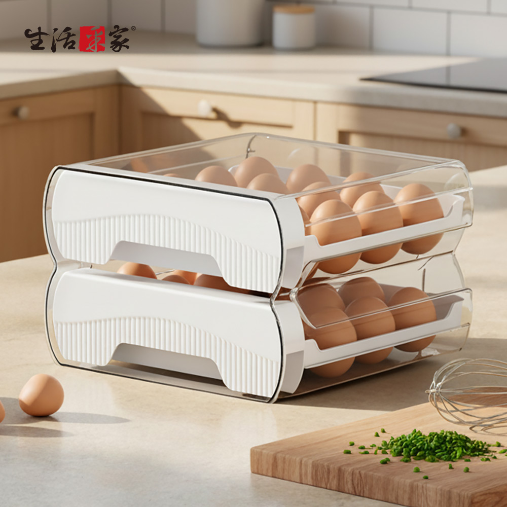 SHCJ抽屜式 雙層32顆 保鮮雞蛋架 大容量蛋架 冷藏蛋架 冰箱蛋架 雙層蛋架, , large