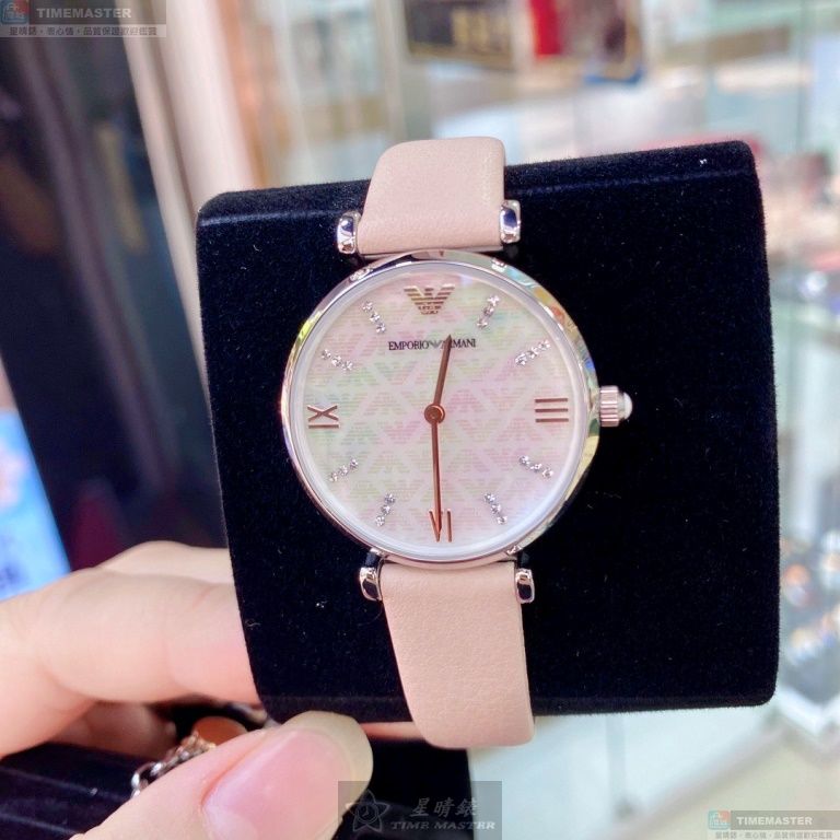 [星晴錶業]ARMANI手錶,32mm,AR00041白色貝母錶面銀錶殼粉紅真皮皮革錶帶款, , large
