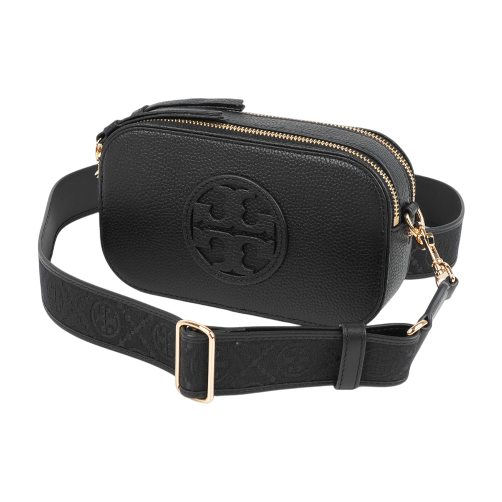 TORY BURCH Miller 荔枝紋雙拉鍊迷你相機包(黑色), , large