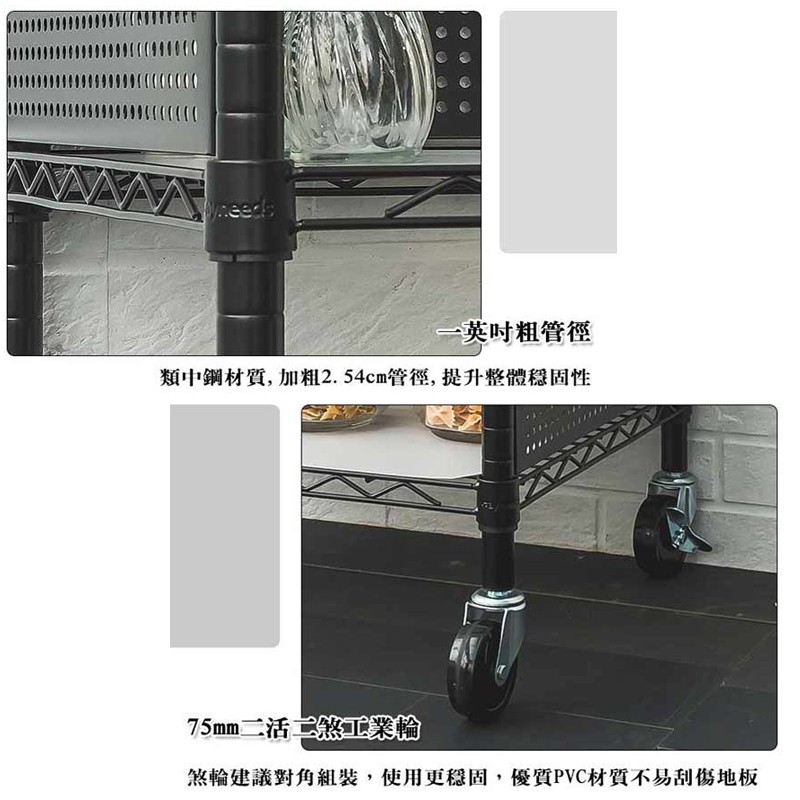 【Y HOUSE】60x45x100cm 廚房推車三層收納架(含圍籬組+透白PP板)-白色, , large
