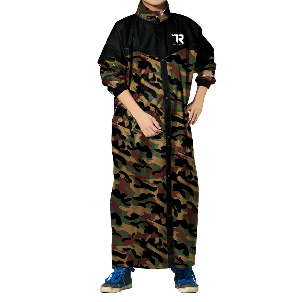 [Twin Dragon] Camouflage Front-Open One-Piece Raincoat (EK4289) Army Green-Long Size, , large