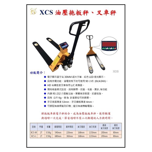 WIN五金 XCS 2T-(M) 磅秤拖板車 油壓拖板車 磅秤 電子秤 油壓拖板秤 叉車秤 搬運工具 地牛, , large