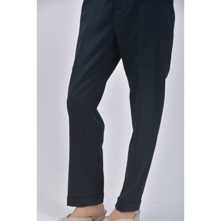 (L) 高腰棉質反摺綠色長褲二手衣, , large