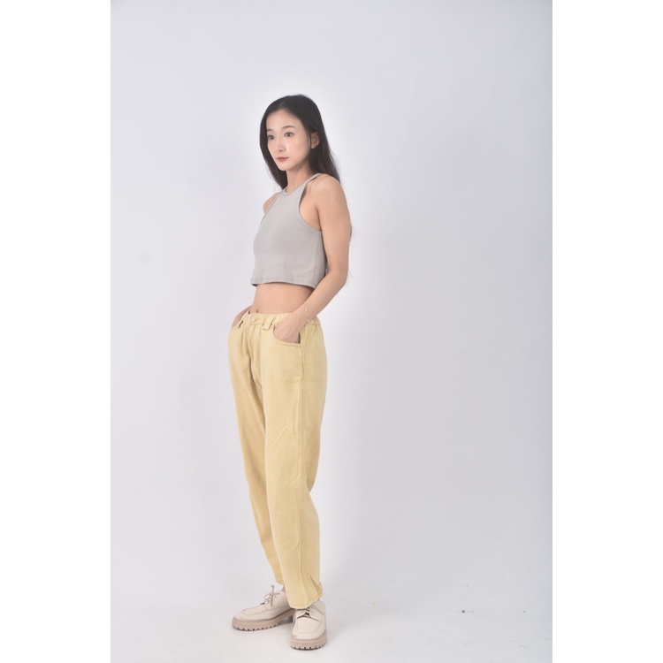 (XL) happy host高腰丹寧牛仔質感黃色長褲二手衣, , large