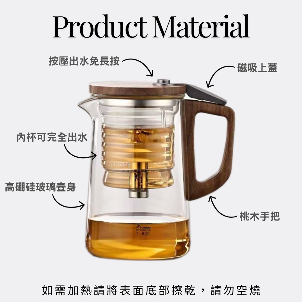 【GlassKing】T-800 第五代飄逸杯 懶人泡茶壺 泡茶神器 過濾免長按 沖茶器 沖泡壺, , large